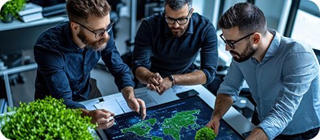 Equipe analisando informações geoespaciais